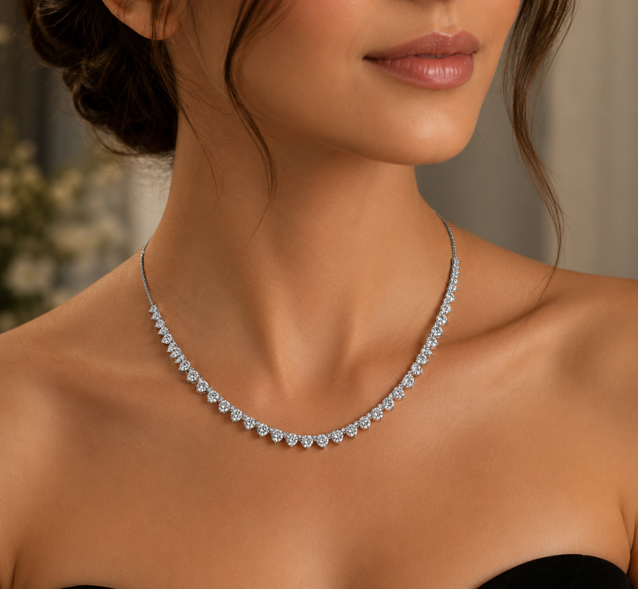 3 Prong Classic Diamond Tennis Necklace