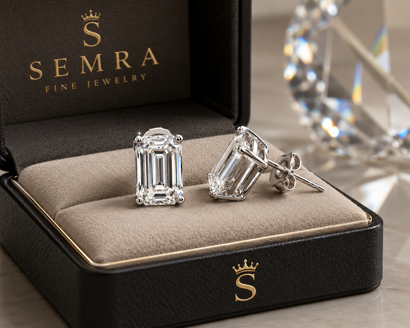 Emerald Cut Diamond Stud Earring