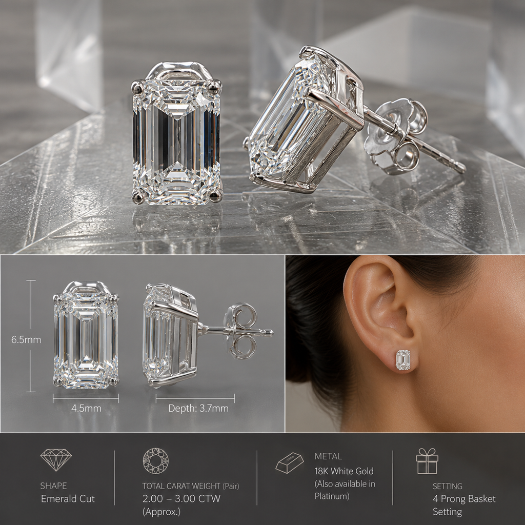 Emerald Cut Diamond Stud Earring