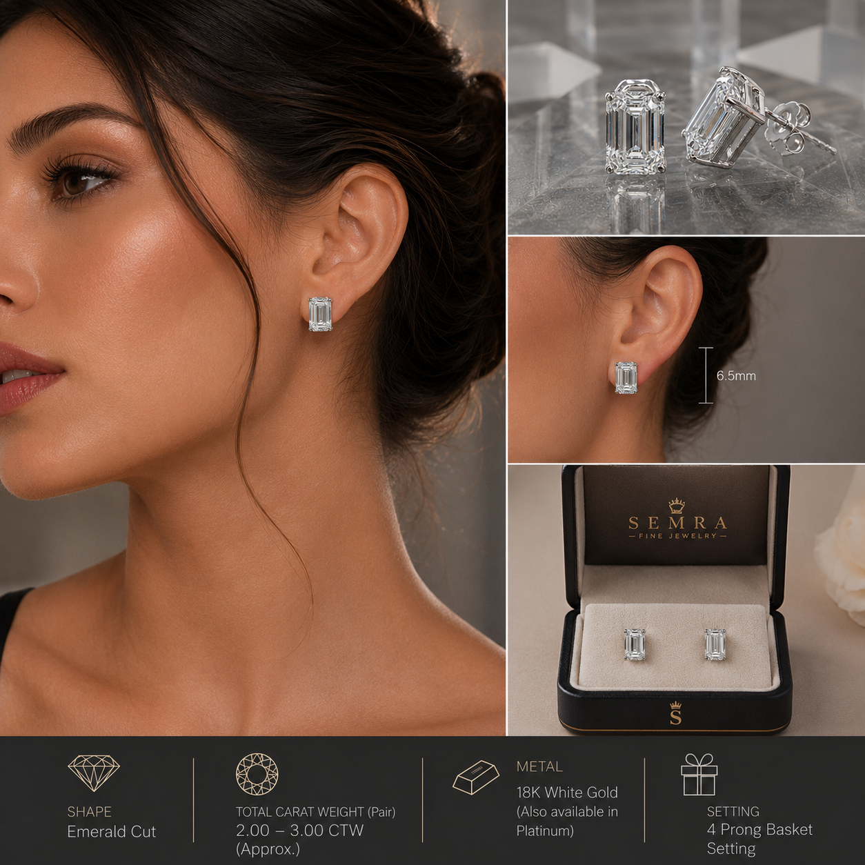 Emerald Cut Diamond Stud Earring