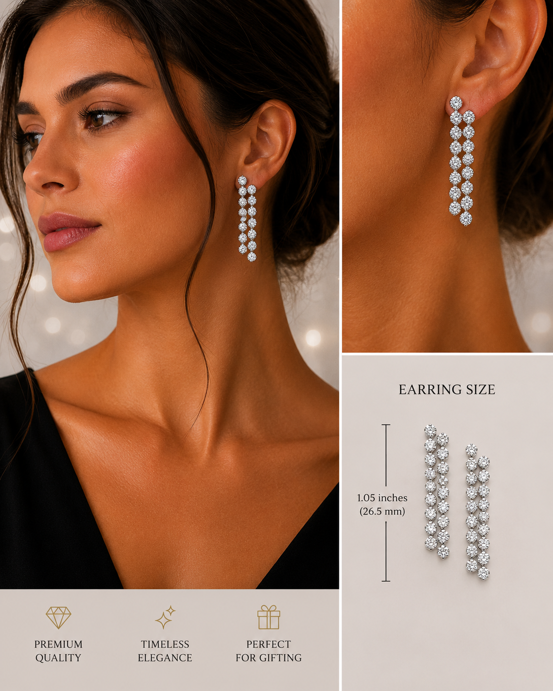 Double Row Diamond Dangle Earring