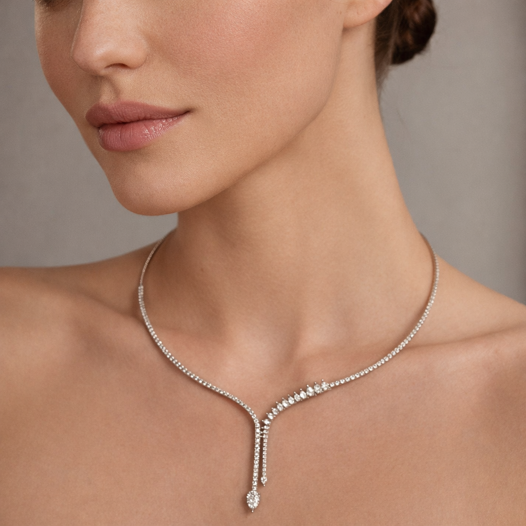 Elise Pear Diamond Y Tennis Necklace in Gold