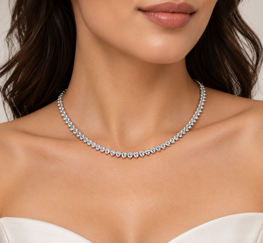 Classic Three-Prong Diamond Tennis Necklace