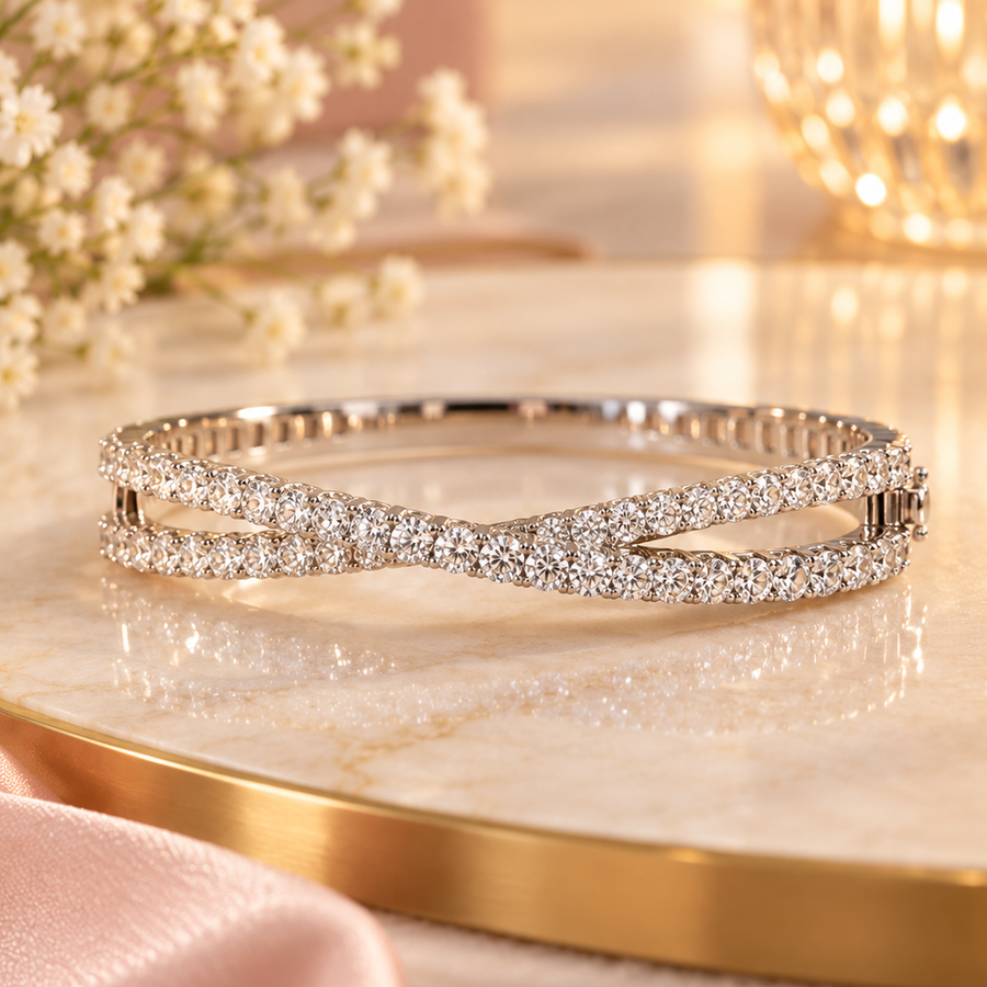 Crossover Graduated Diamond Bangle
