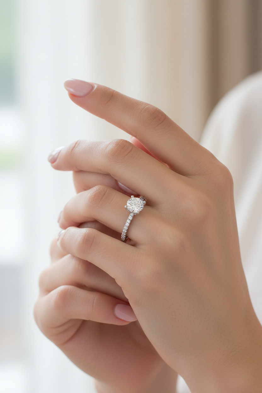 Crown Hidden Halo Micro Pavé Diamond Engagement Ring