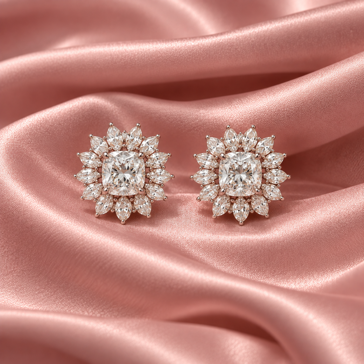 Cushion Center and Marquise Diamond Stud Earring