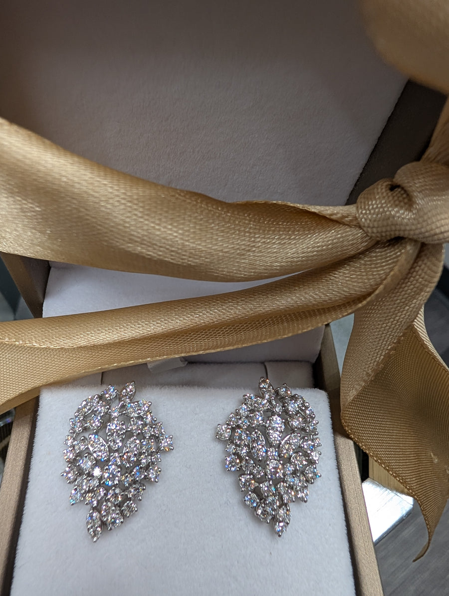 Diamond Feather Leaf Cluster Stud Earring
