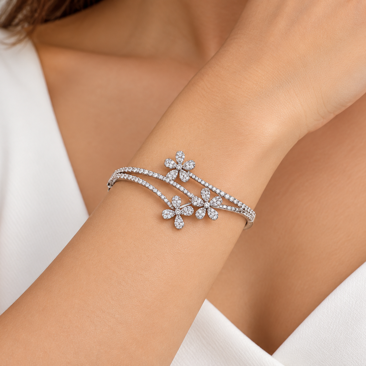 Diamond Flower Crossover Bangle