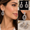 Double Oval Pavé Diamond Drop Earrings