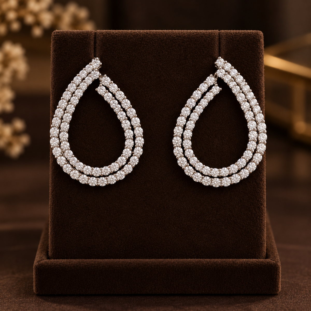Double Row Open Teardrop Diamond Earring
