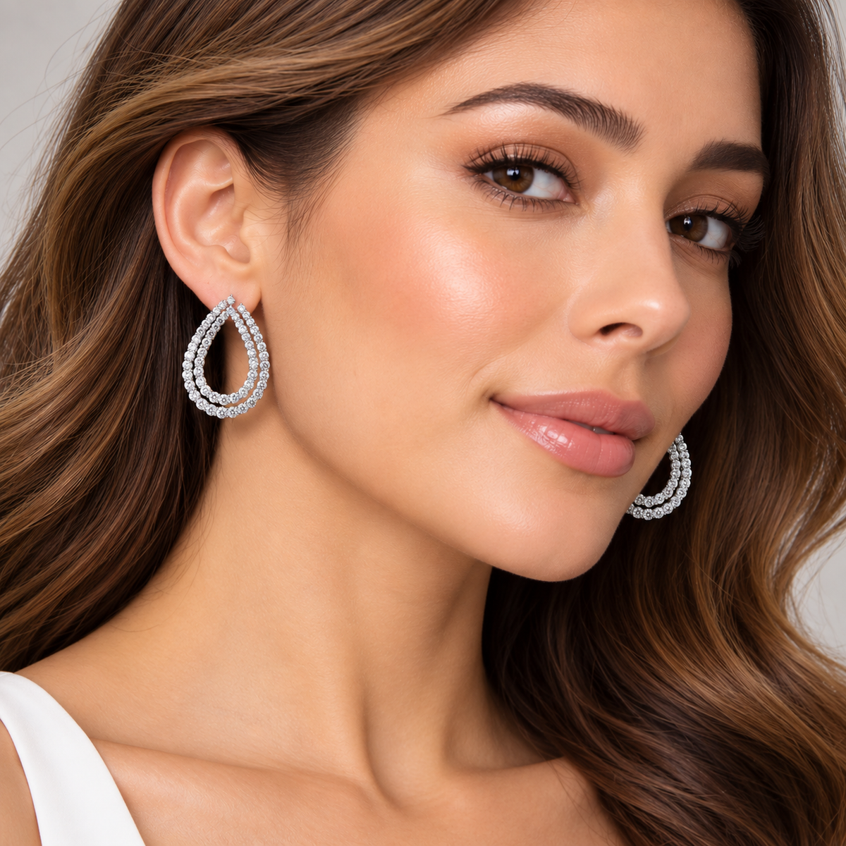 Double Row Open Teardrop Diamond Earring