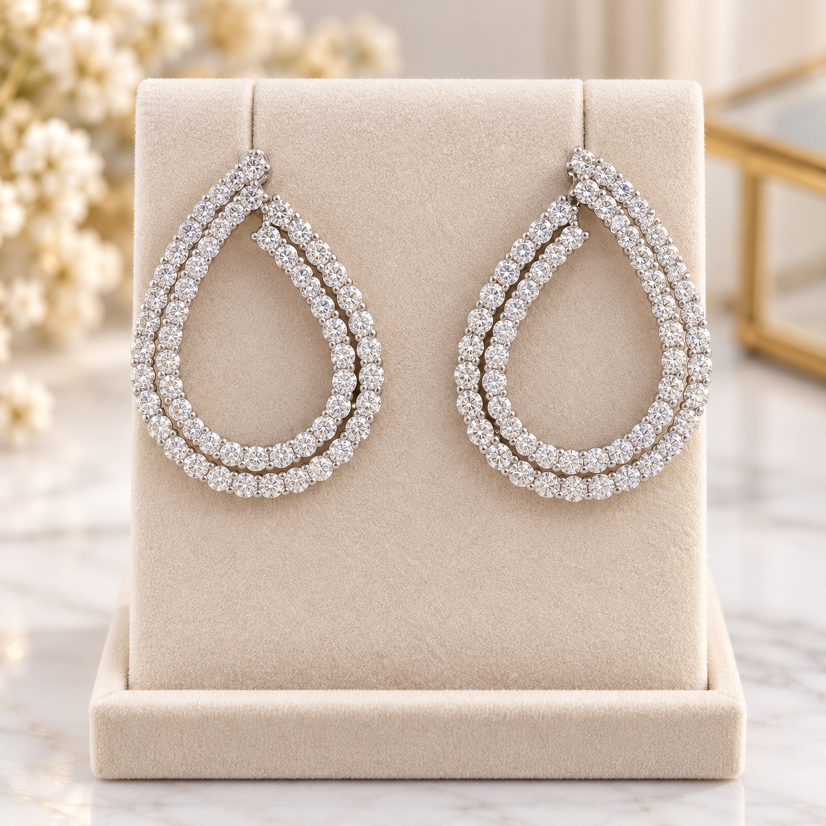 Double Row Open Teardrop Diamond Earring