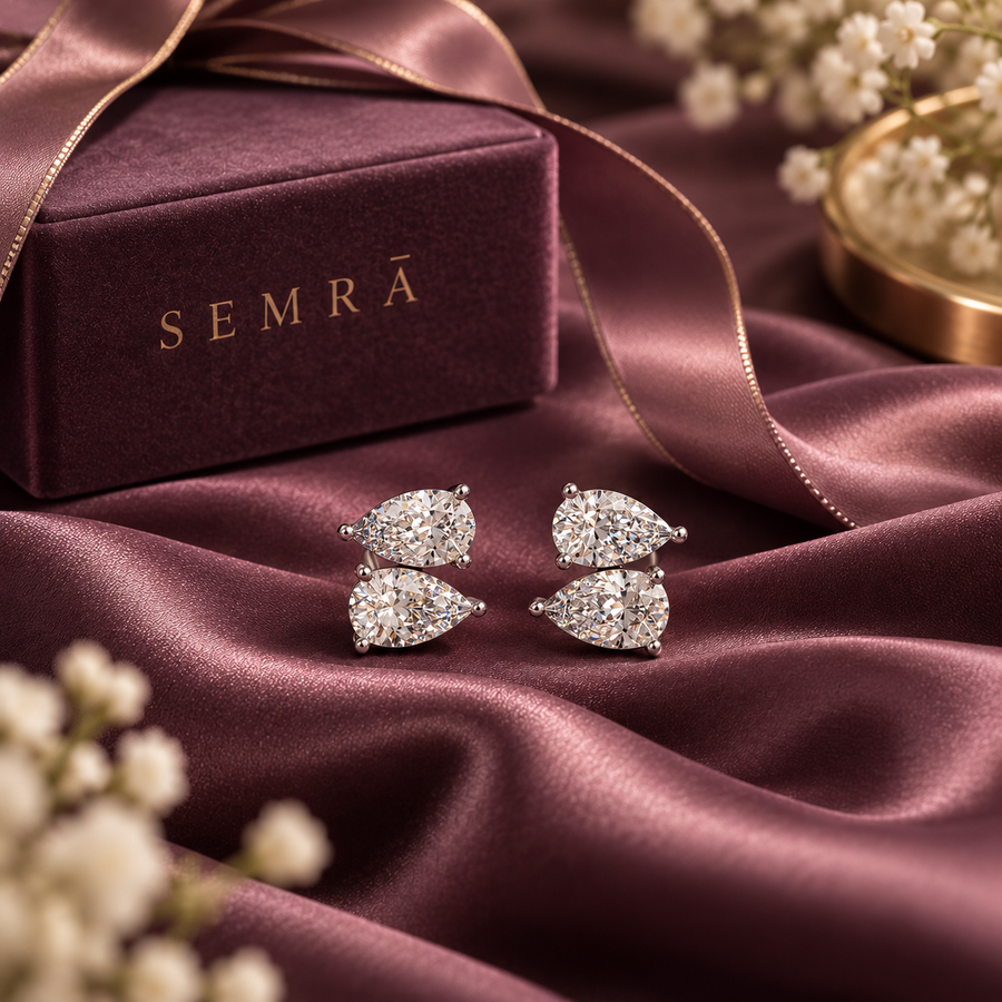 Double Pear Diamond Cluster Stud Earring