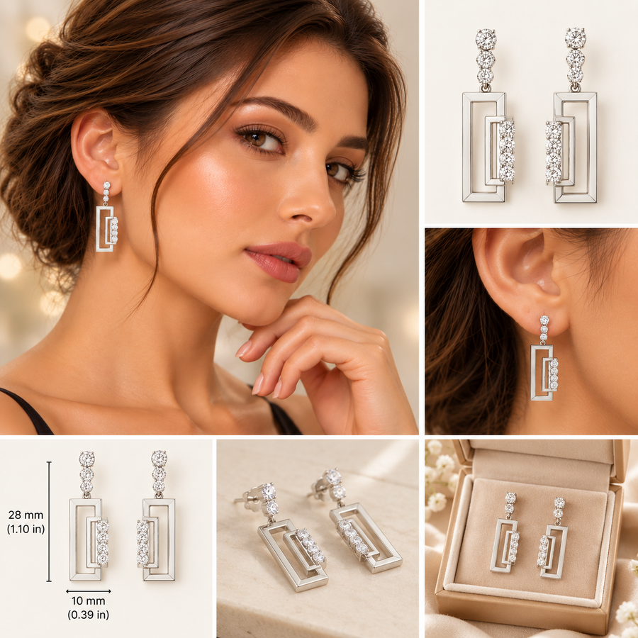 Double Rectangle Diamond Earring