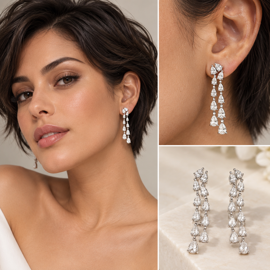 Double Row Pear Shape Diamond Earring