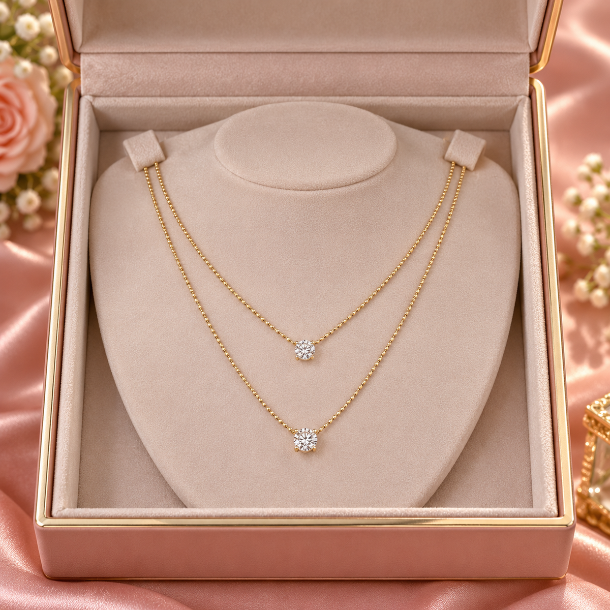 Two Row Ball Chain Diamond Pendant