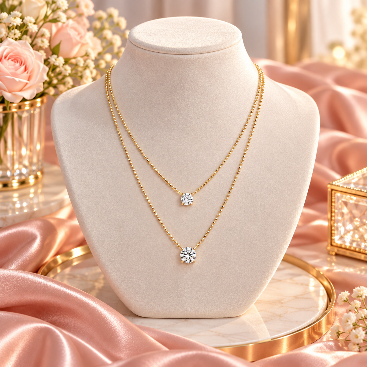 Two Row Ball Chain Diamond Pendant