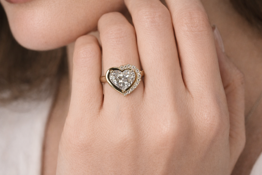 Half Halo Heart Shape Diamond Ring