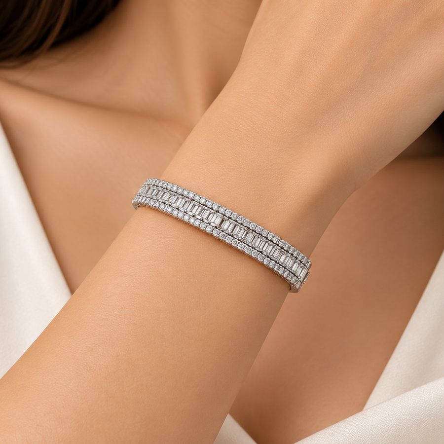 Emerald-Cut Diamond Three-Row Bangle