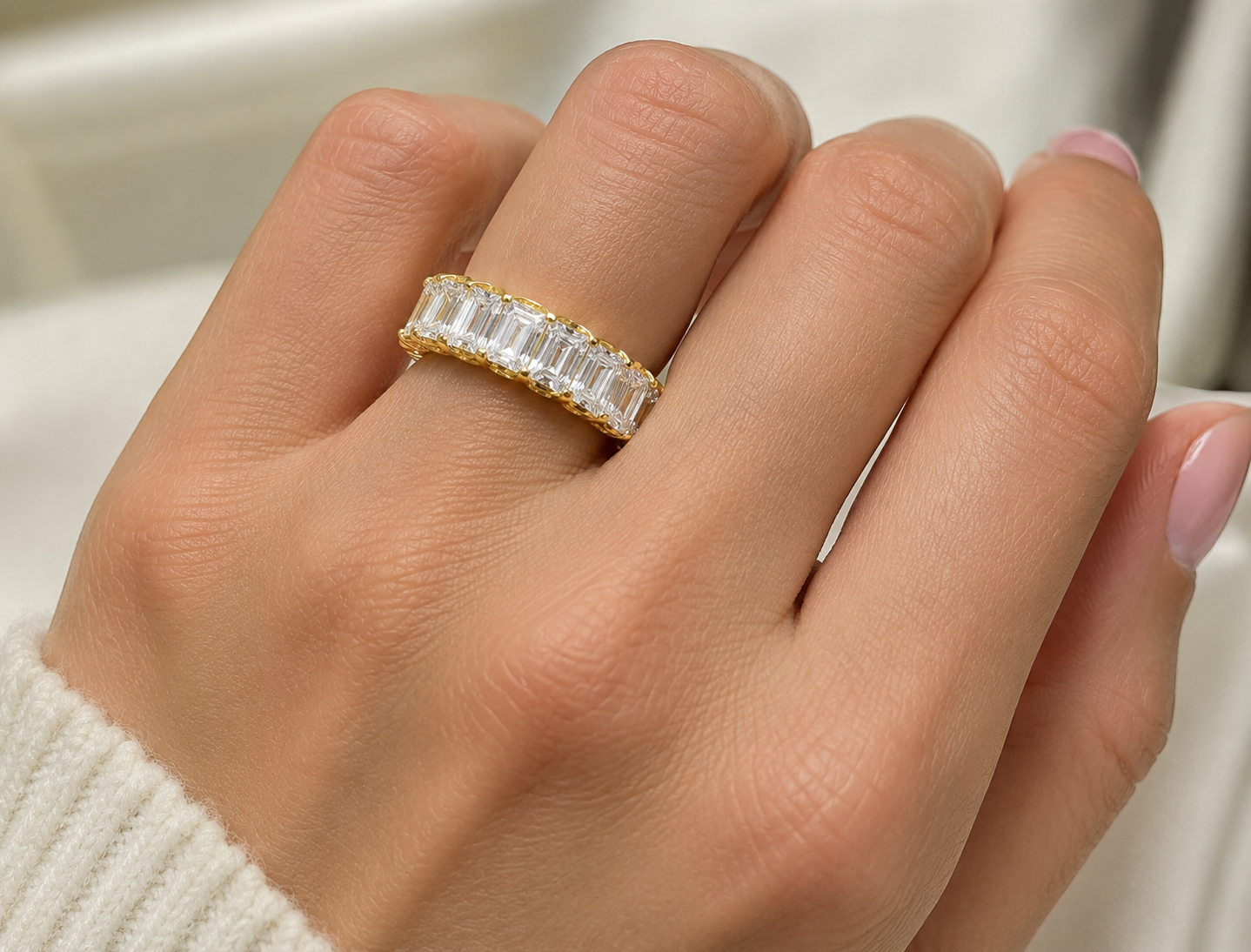 Emerald Cut Full Eternity Diamond Band