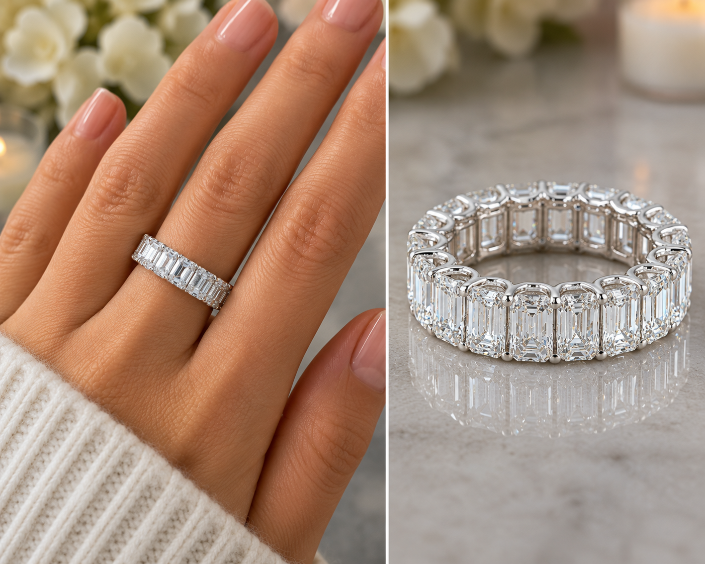Emerald Cut Full Eternity Diamond Band