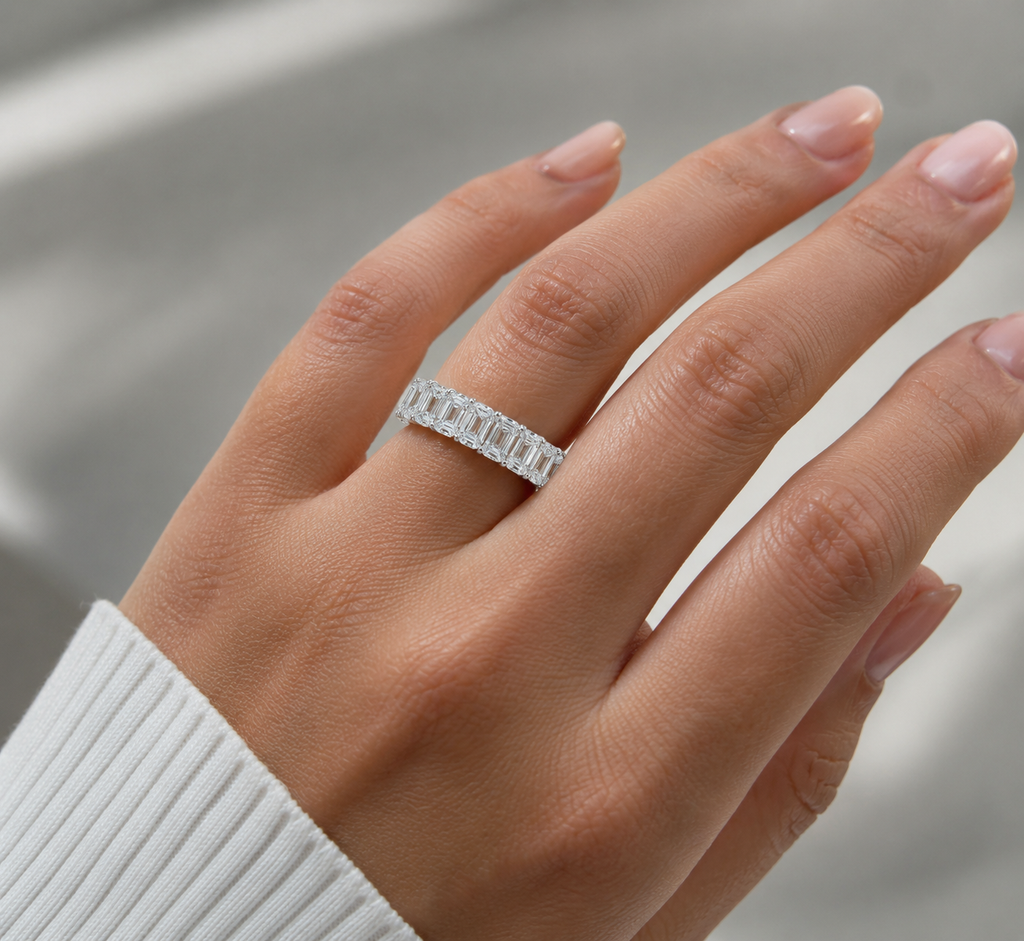 Emerald Cut Full Eternity Diamond Band