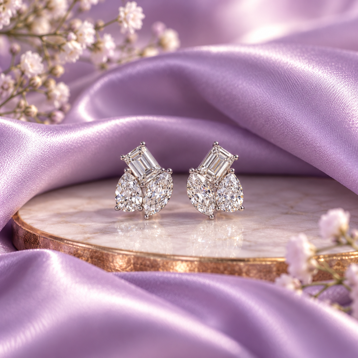 Emerald, Pear and Marquise Diamond Stud Earring