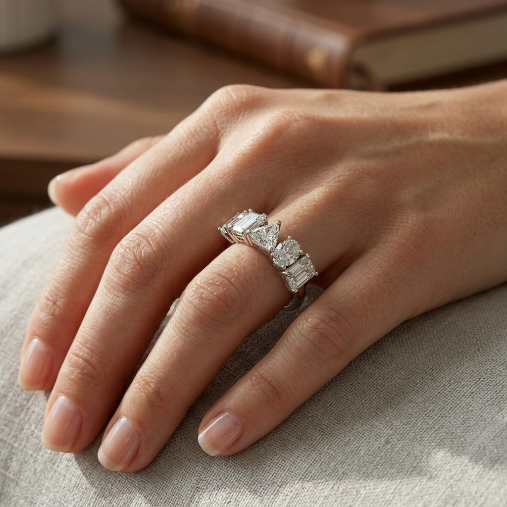 Trillion Cut Center Mixed Shape Diamond Ring