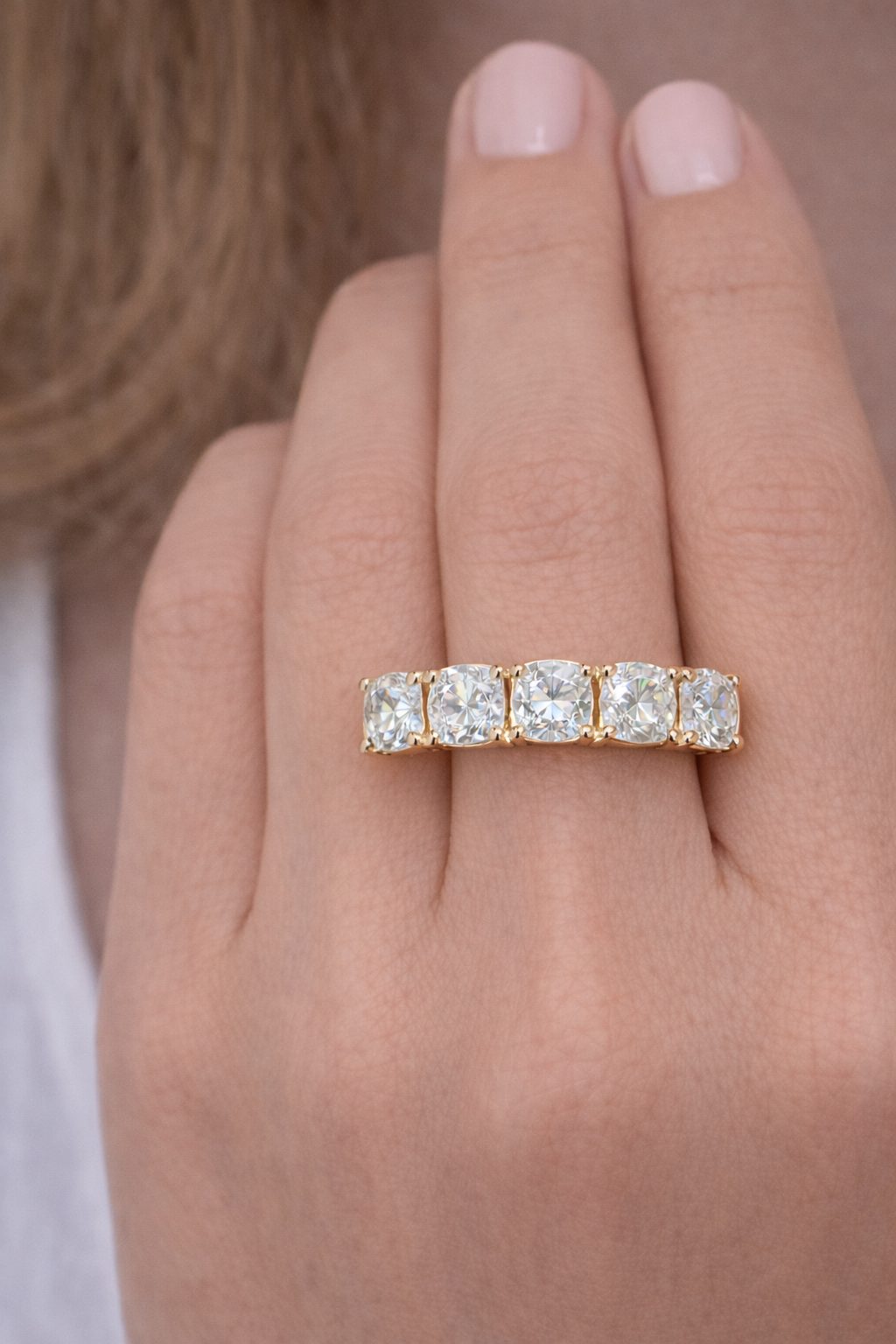 Seven Stone Cushion Cut Diamond Wedding Band