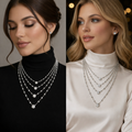 Four Row Link Necklace with 1ct Each Center Diamond Necklace