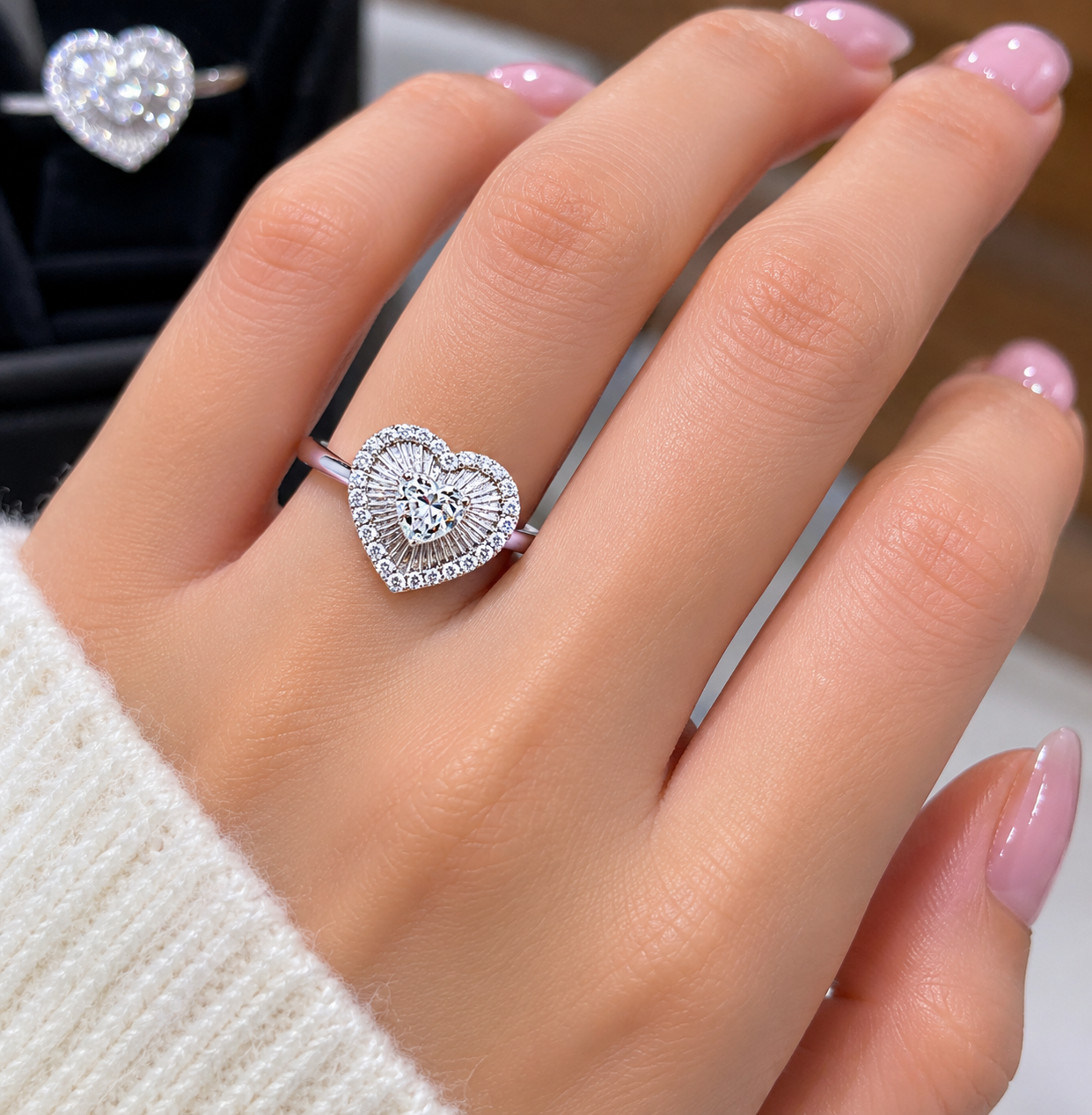 Heart Shape Baguette and Round Diamond Ring