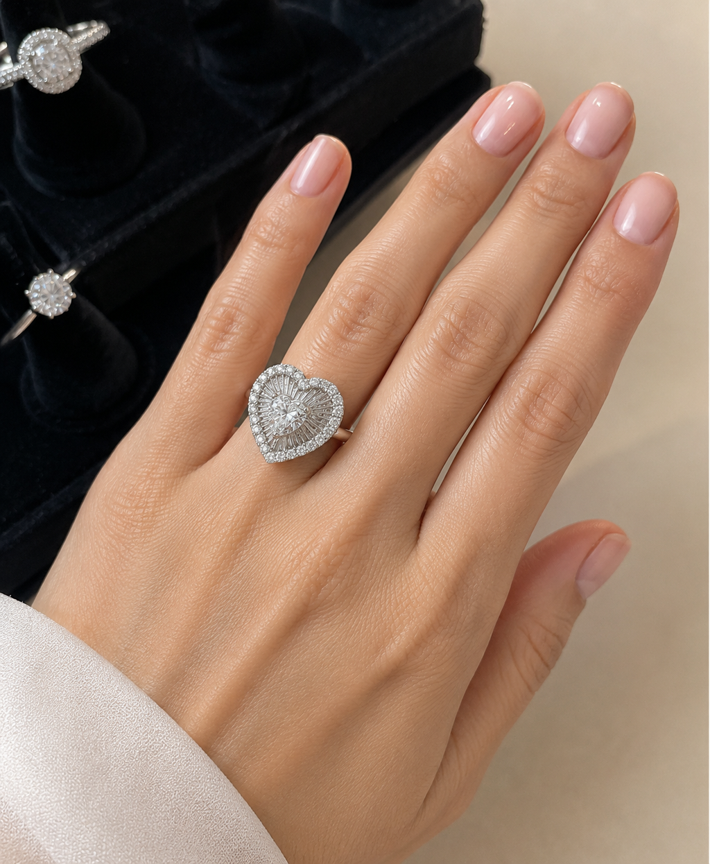 Heart Shape Baguette and Round Diamond Ring