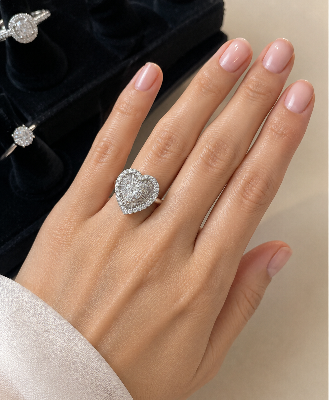 Heart Shape Baguette and Round Diamond Ring