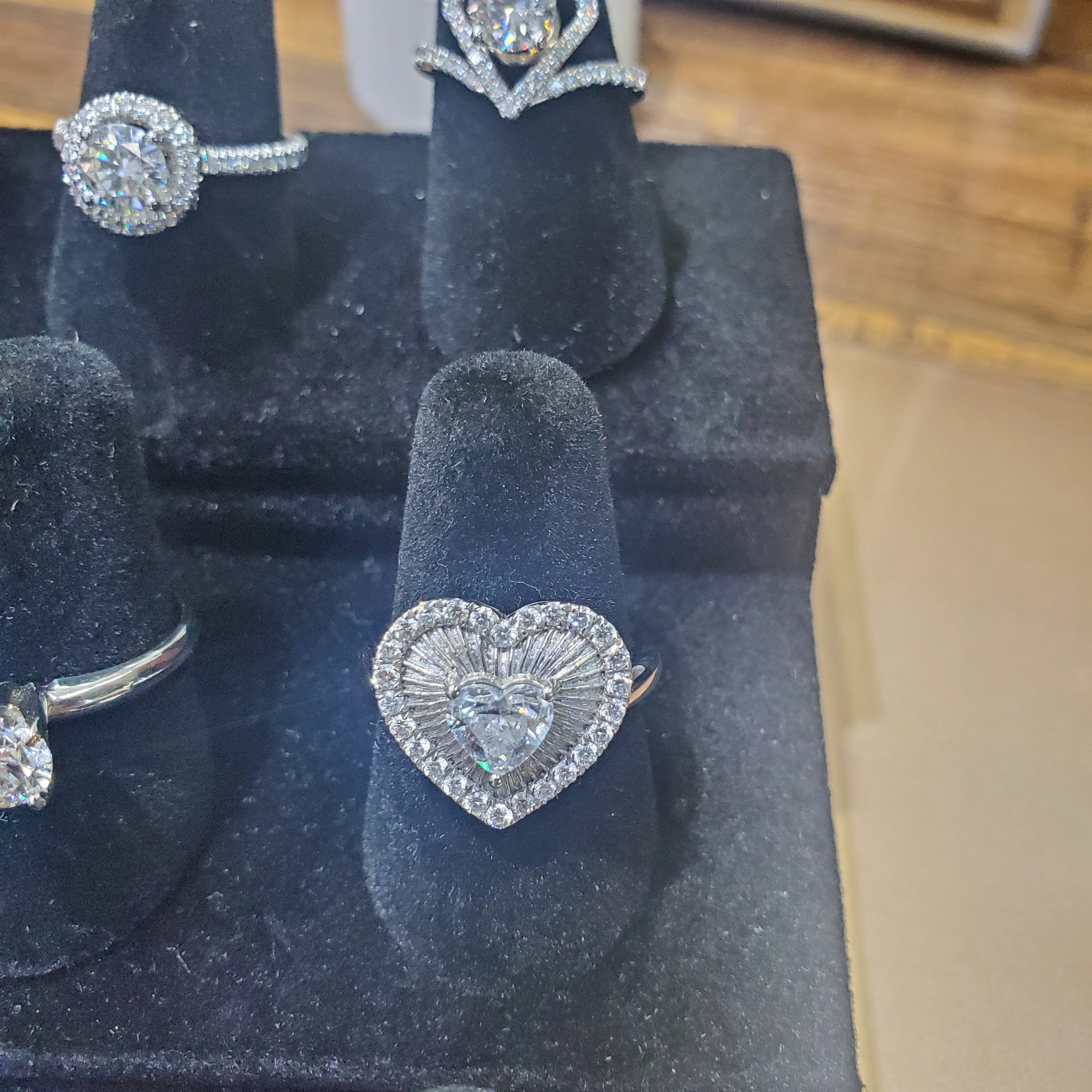 Heart Shape Baguette and Round Diamond Ring
