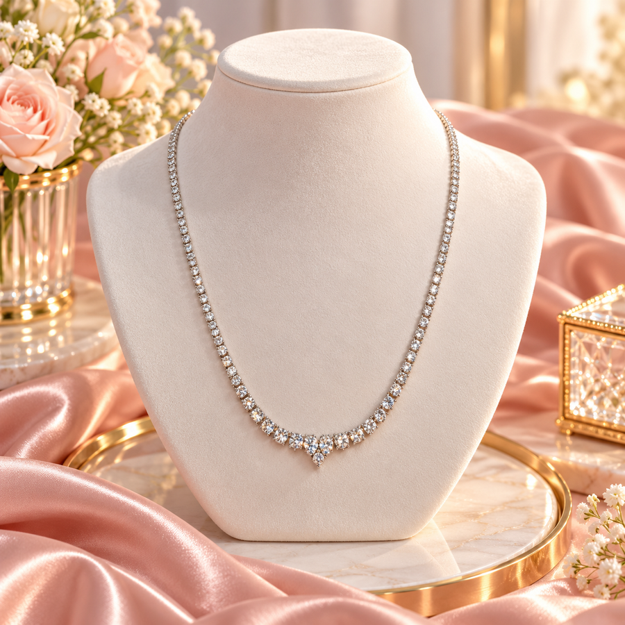 Heart Center Graduated Diamond Tennis Necklace