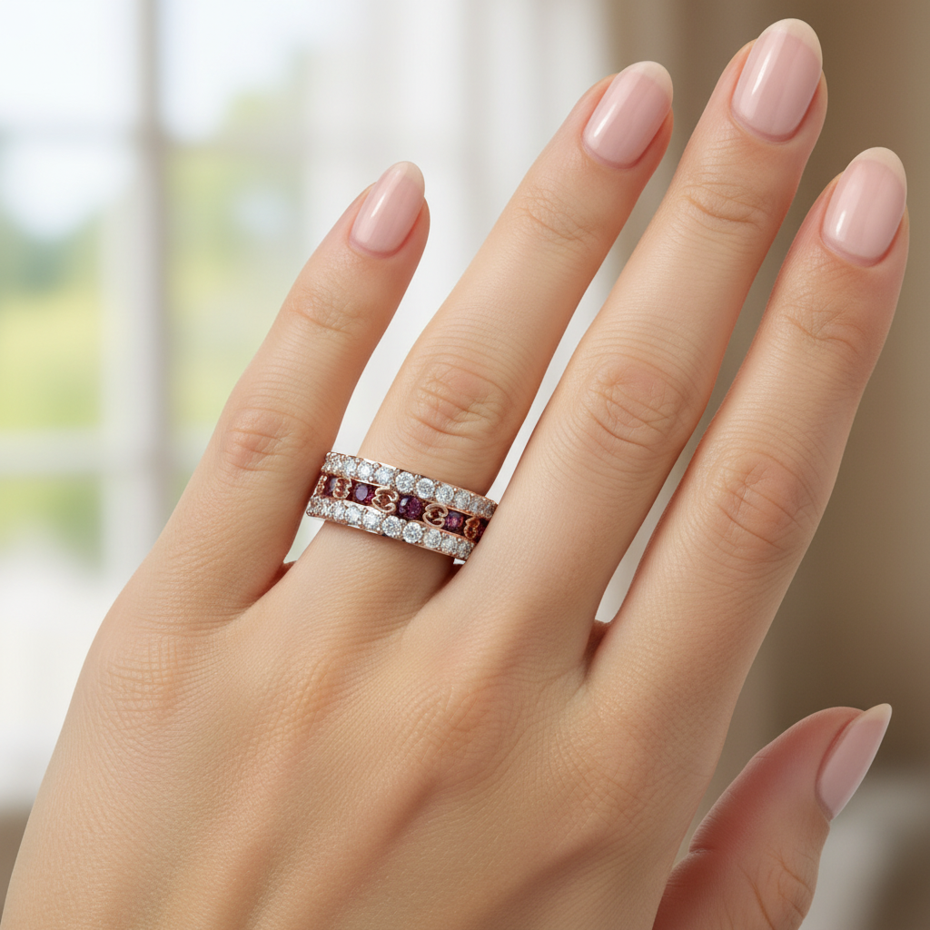Hidden Heart Diamond and Red Garnet Ring