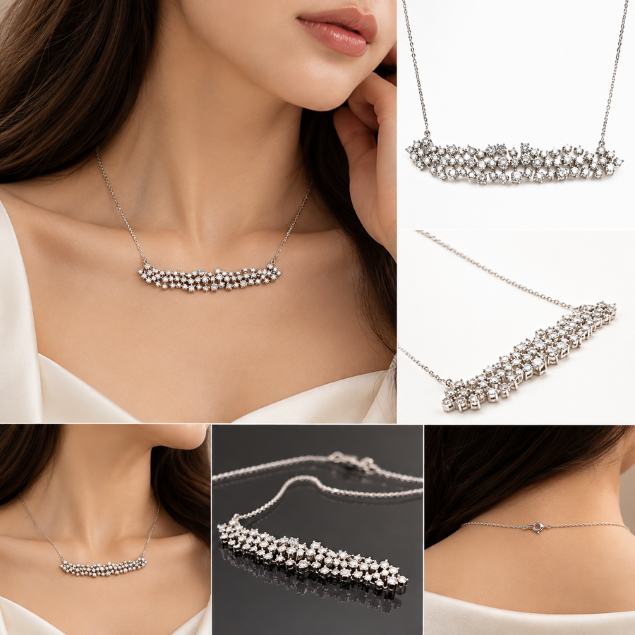 Irregular Cluster Bar Diamond Necklace