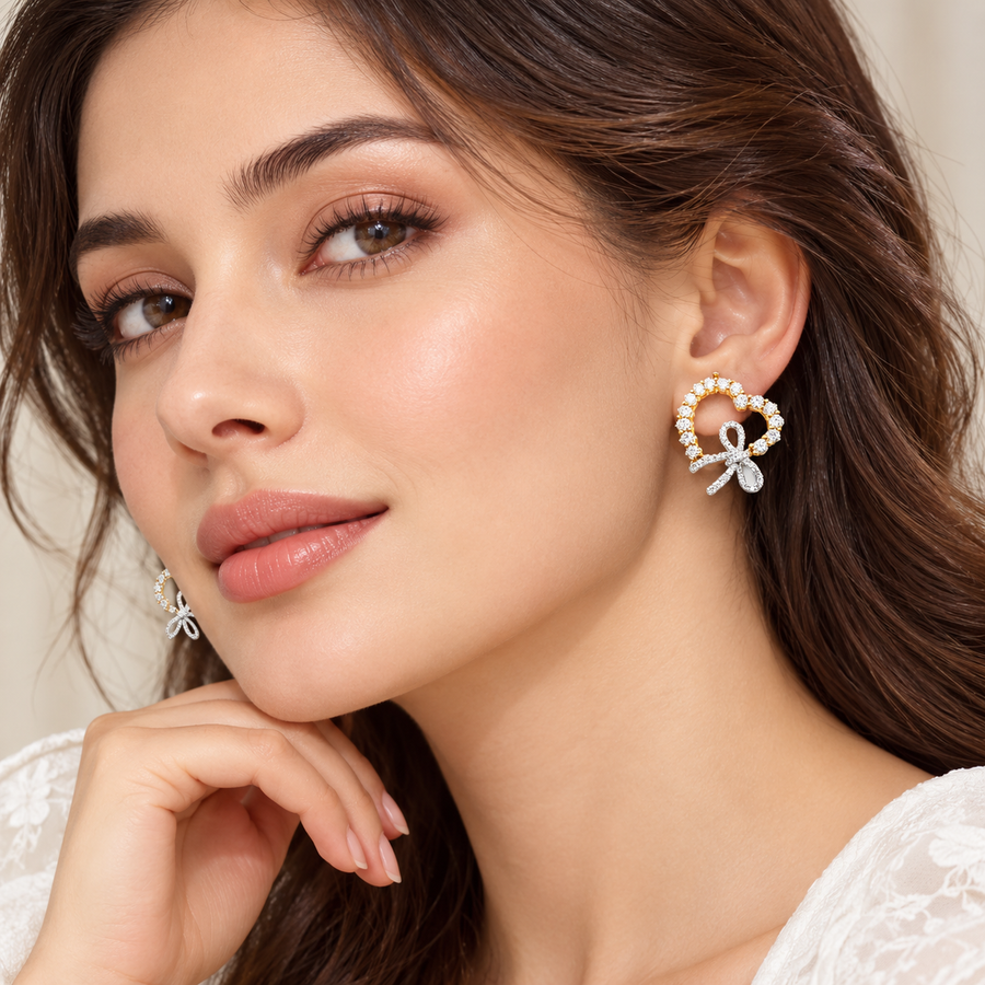 Love Knot Heart Diamond Stud Earring