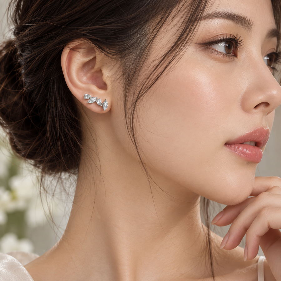 Marquise & Pear Diamond Cluster Stud Earrings