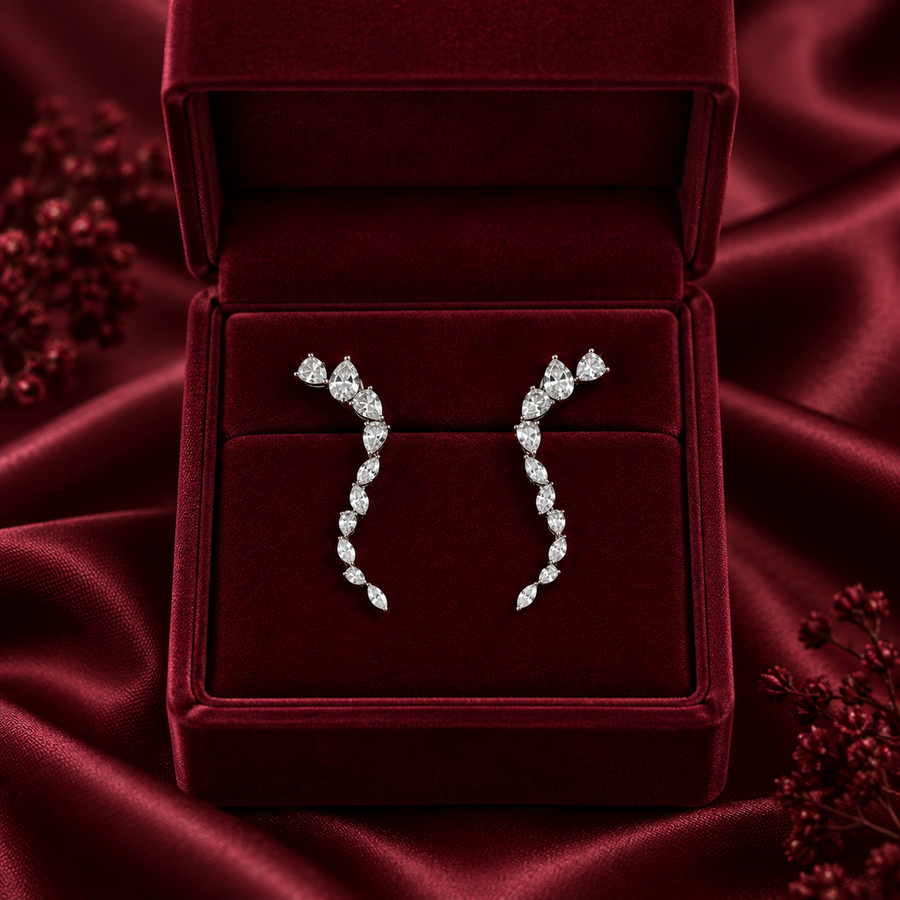 Marquise & Pear Diamond Vine Drop Earrings