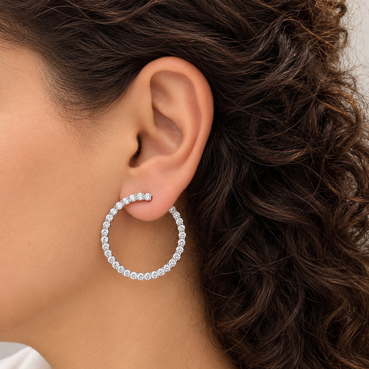 Open Circle Diamond Hoop Earring