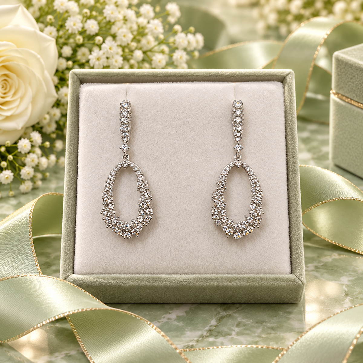 Open Oval Cluster Diamond Drop Earring