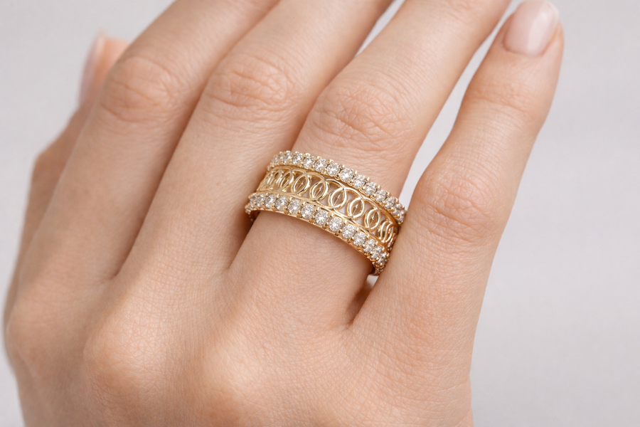 Double Row Filigree Diamond Eternity Band