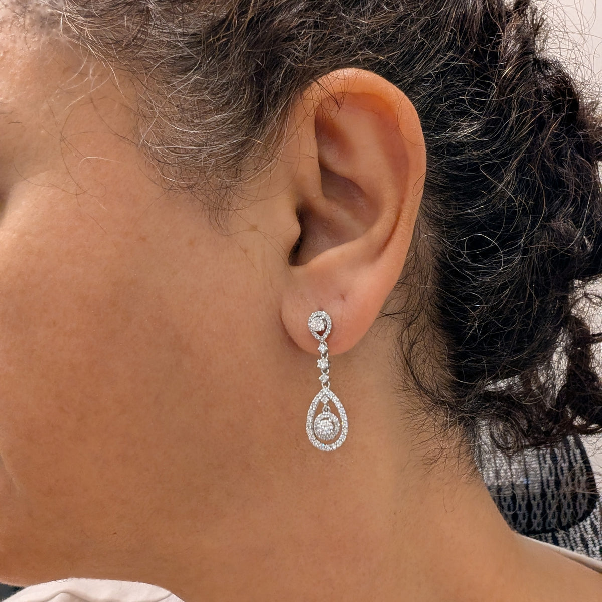 Pear Halo Diamond Drop Earring