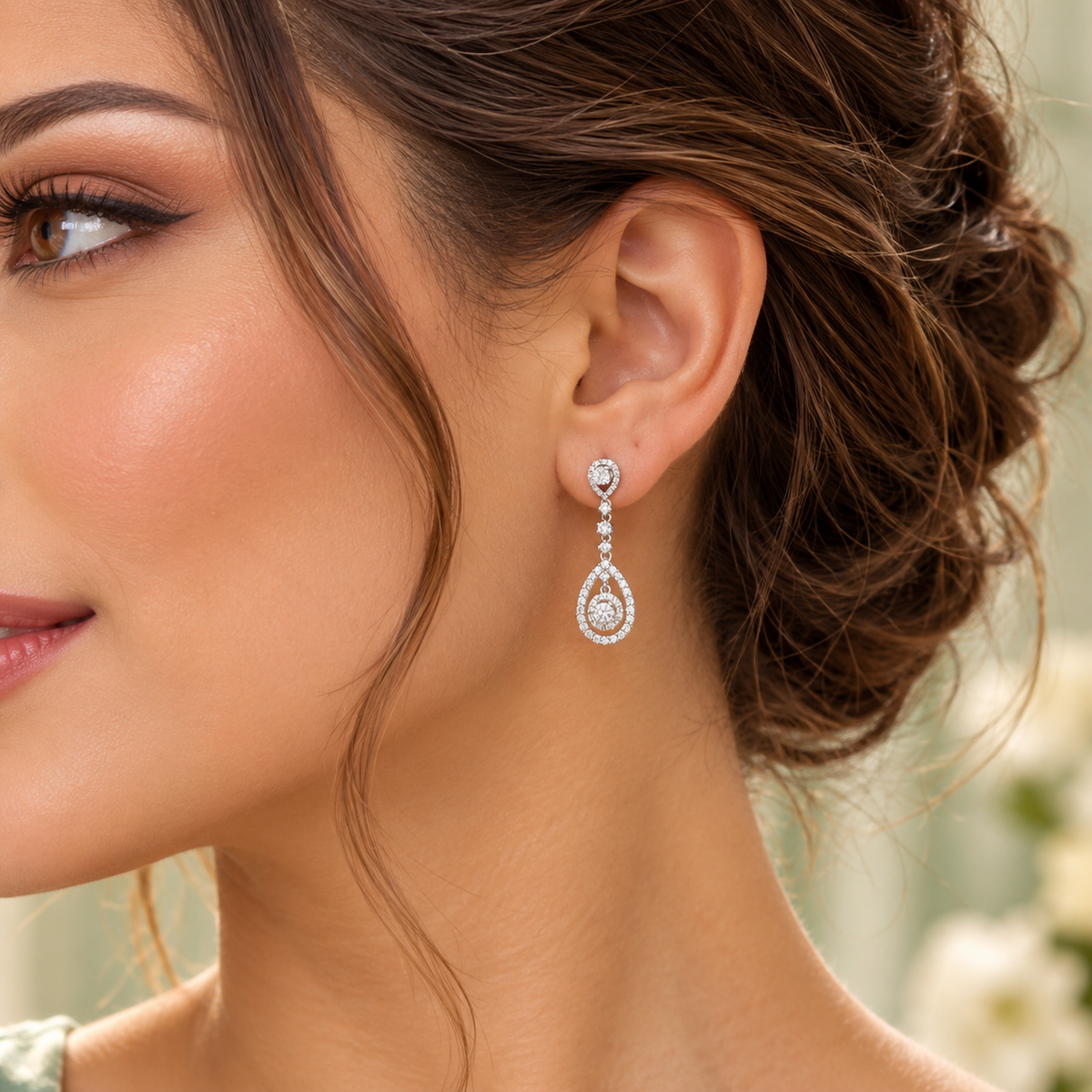 Pear Halo Diamond Drop Earring