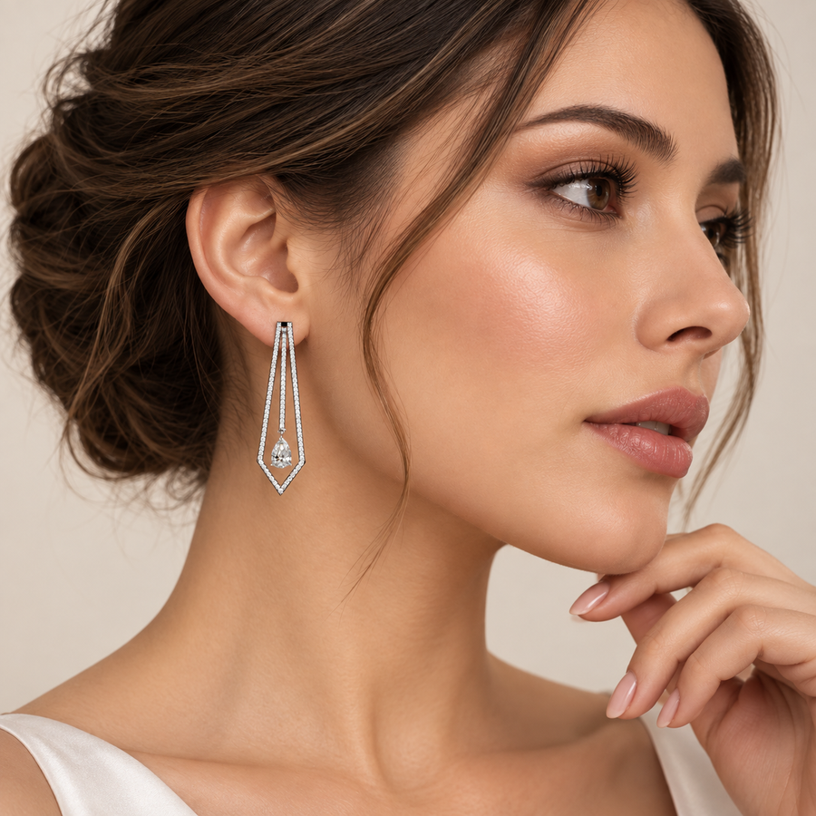 Pear Shape Frame Dangle Earring