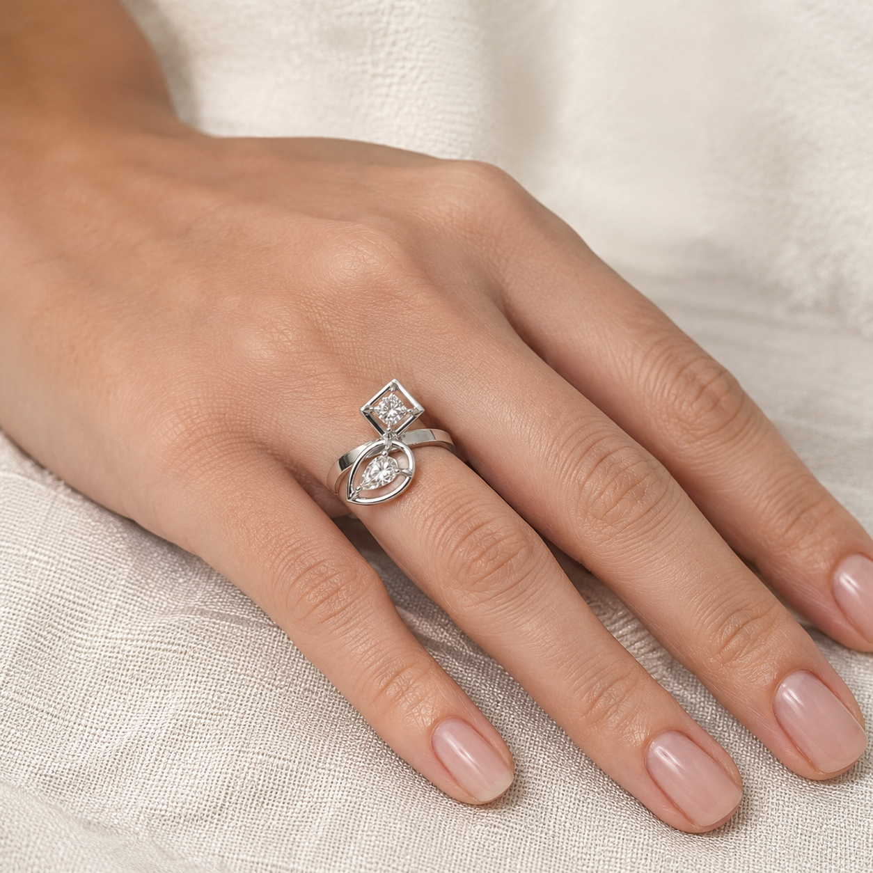 Pear and Princess Fancy Diamond Ring