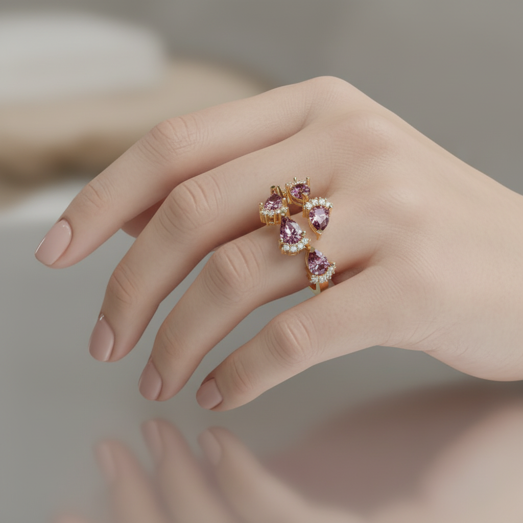 Pear and Round Curved Diamond Ring