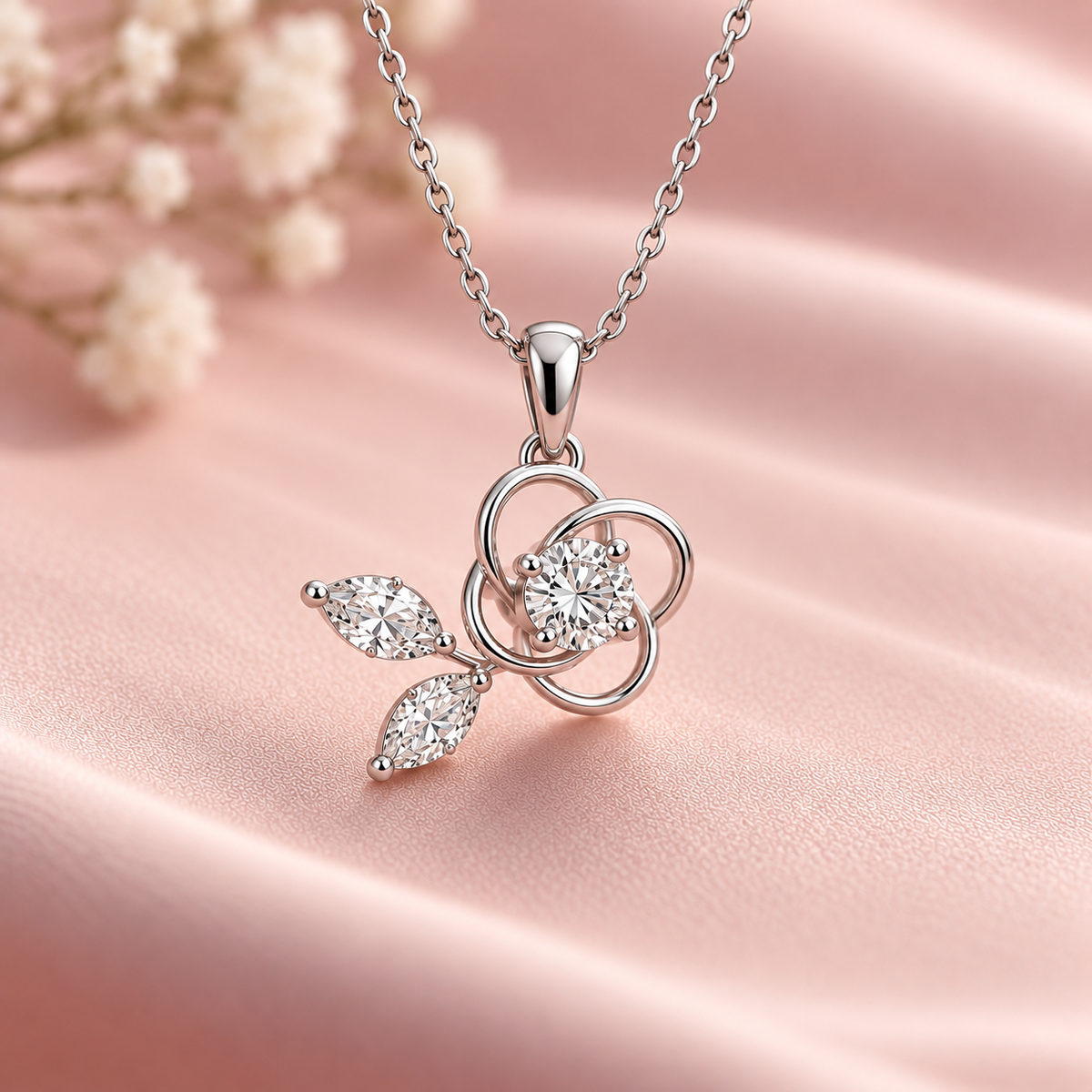 Rose Wire Floral Diamond Pendant