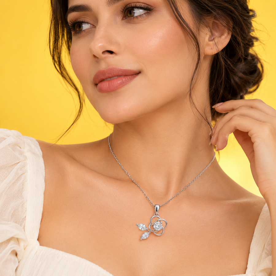 Rose Wire Floral Diamond Pendant